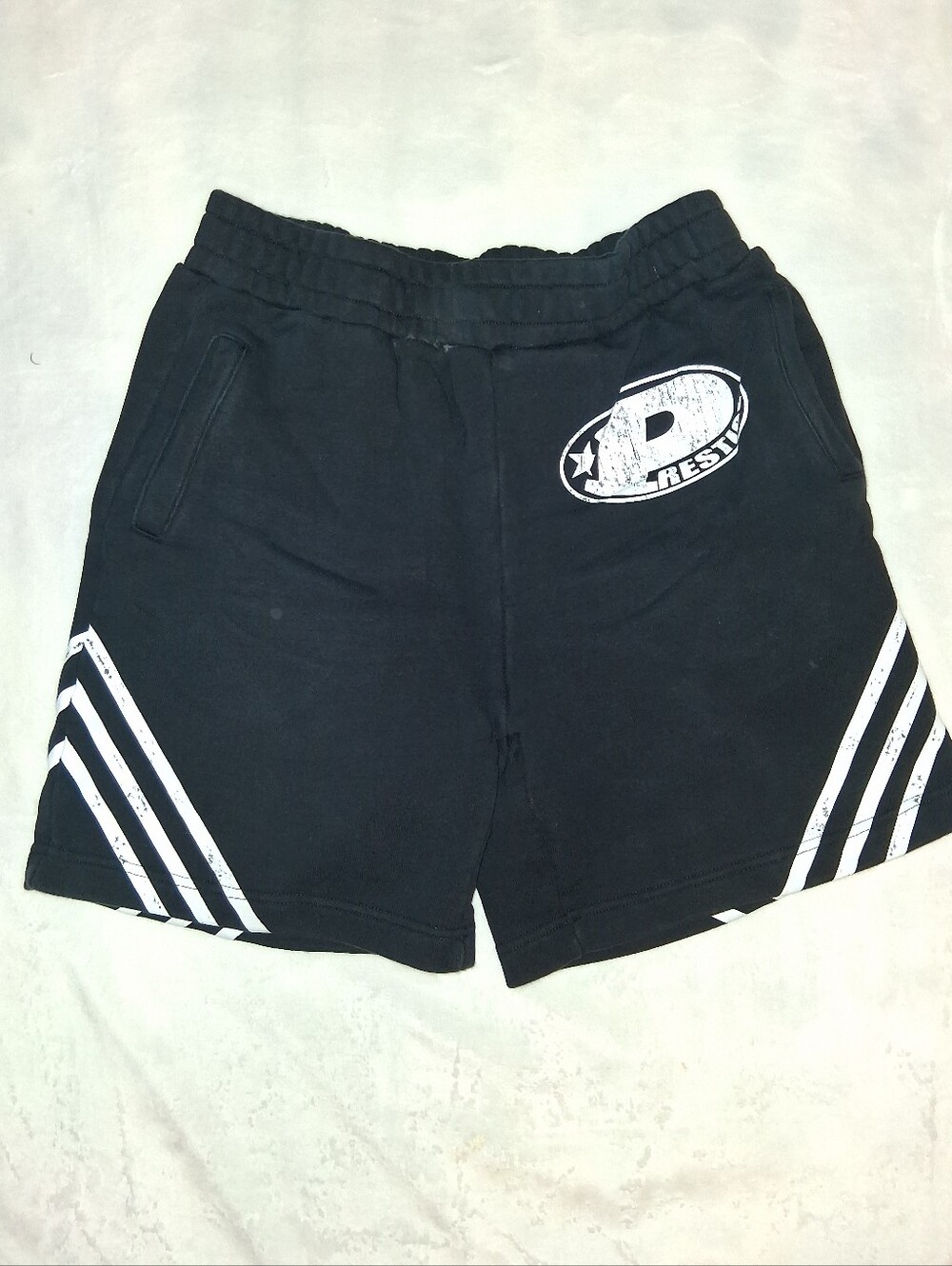 Prestige Men's Black Athletic Shorts with White Stripe Detail - Size M